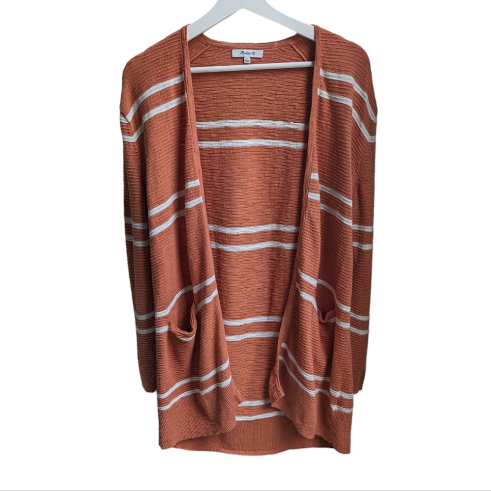 Madewell Womens Summer Ryder Striped Cardigan Size XS Orange Open Front Pockets